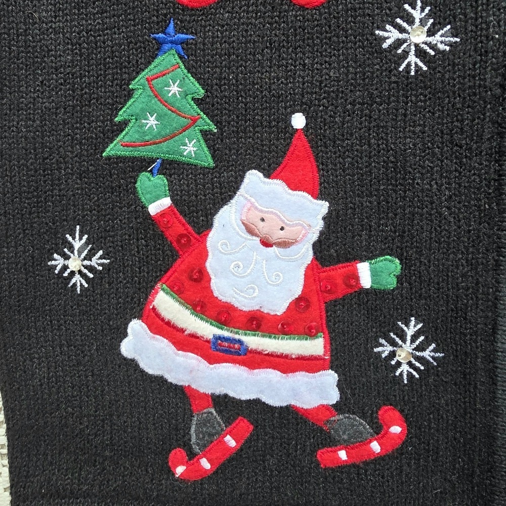 Bobbie Brooks Christmas Sweater Vest Santa Size S Black Santa Claus Embroidered - Picture 7 of 9
